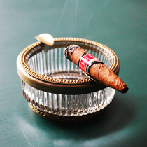 European and American style Indian import retro brass deserve glass round small cigar ashtray Smoke cylinder Desktop Home