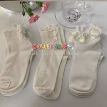 Japanese stockings childrens summer thin lace straps bow cute lolita soft girl wooden ear mid socks