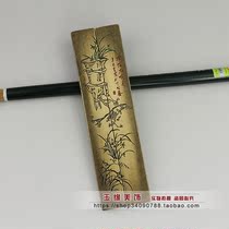 Antique made old bronze pure copper brass paperweight town ruler seal carving orchid length 14 5cm pair price