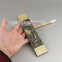 Retro old pure copper brass paperweight copper ruler relief lotus fish year more than a pair of prices