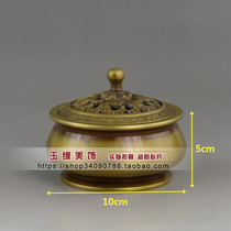 Retro old pure copper brass incense burner incense burner aromatherapy stove round bottom propaganda character height 5cm