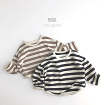 Easy to ride ~ retro stripes ~ childrens spring and autumn Korean version 21 new boys and girls New loose T-shirt tide
