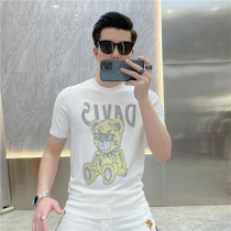 2021 summer new fashion brand bear hot diamond sweater mens fashion slim personality ice silk T-shirt Wild thin tide T-shirt