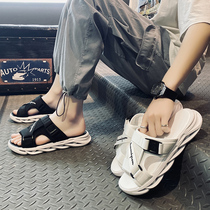 2021 summer new beach slippers outdoor one-word drag non-slip deodorant Korean version of the personality mens sandals wear tide outside