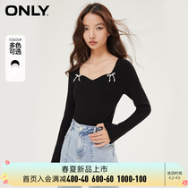 ONLY SPRING AND SUMMER New Body Slim Fit 100 Hitch Bow Tie Decoration Square Collar Bottom-Knitted Sweatshirt Woman 121324032