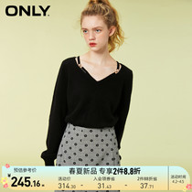 ONLY2022 spring summer new V collar pure color beating bottom 100 hitchhiking fashion wool-knitted sweatshirt women) 122124002