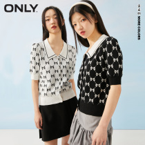 ONLY2022 Spring Summer New Temperament Short cherry Chessboard Lattice Design Sensation Turtleneck short sleeves Knitted Cardigan