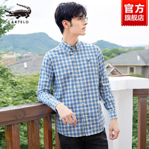 Crocodile long sleeve shirt mens 2021 new autumn wear Joker plaid shirt loose casual jacket overtop thin