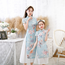 Mother female qipao pros dress 2020 Summer new Chinese Wind Girl Gufeng Tang Costume Little Girl Foreign Air Dress dress