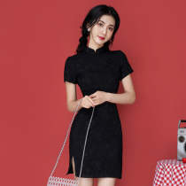 2021 new improved cheongsam summer bone erosion black young girl daily small short-sleeved dress