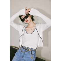 Open-time heavy pound Coloured wheat ears Hand Hook Woven White Factory Silk Sensible Slim Boat Collar Vest Open Sweaty Wind Knit Suit