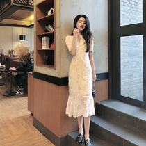 Sandro Moscoloni 2021 new summer French bellflower sweet lace dress thin fishtail skirt