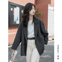 Design sense Little crowdsourced grey suit jacket Womens spring autumn 2022 new small frescoed retro port taste Western suit blouse