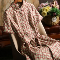Heavy goods high-end noble ~ elegant~Small lapel waist large swing twill silk silk dress MF029