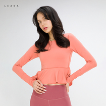 LEANA yoga clothing autumn winter women long sleeve slim lotus leaf skirt sports nylon top running fitness 5153