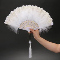Lolita's new summer folding fan net red retro dance cheongsam show fan sweet fairy girl feather fan