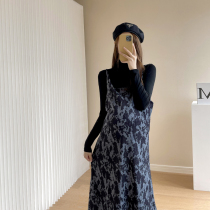 2021 new maternity dress autumn set French hot mom Hepburn style long sleeve base shirt dress two-piece