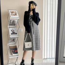 Pregnant womens clothing Spring and Autumn new fashion Korean version of small fragrant wind skirt skirt knitted small shawl two-piece suit