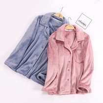 Winter coral fleece mens and womens pajamas thickened warm and loose plus size couple flannel home jacket single piece top