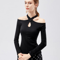 Belly dance hanging neck sexy strapless top female adult long sleeve Latin body dance costume 2021 Autumn New