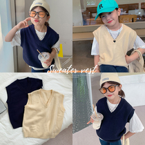  Salted egg shrimp childrens Korean vest vest mens and womens baby autumn sweater waistcoat sleeveless v-neck sweater