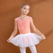 Dance clothing children female summer ballet basic training one-piece clothing childrens net gauze backless body short sleeve Chinese dance practice uniform