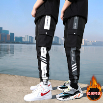 Overalls pants winter Korean version of the trend Joker feet leisure sports Spring and Autumn students plus velvet long pants male size