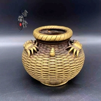 Antique copper pure copper large fish basket storage tank feng shui furnished piece of baoji cross-track crab