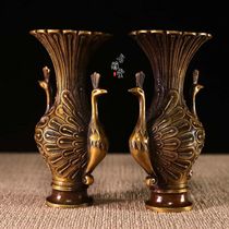 Pure copper phoenix vase Daqing Peacock bottle bronze ornaments antique home living room decoration crafts