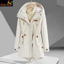 Outdoor jacket womens three-in-one two-piece plus velvet thickened detachable autumn and winter long windproof jacket men