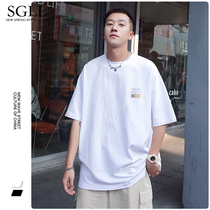 t-shirt mens ins fashion summer pure cotton short-sleeved simple and versatile fashion brand boys shoulder white top half-sleeve T-shirt