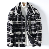 2021 new cashmere coat mens winter fur jacket fashion leather hair one plaid lamb coat Korean version
