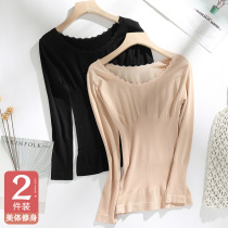 Thin thermal underwear womens autumn clothes wear long sleeves base shirt round neck tight body body one-piece coat cotton sweater winter