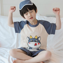 2020 new cartoon cow pajamas boys cute cotton short sleeve childrens clothing big small and medium children Baby Home clothing