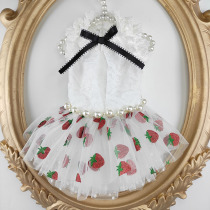  Sweet strawberry pet princess dress Teddy bear Yorkshire pony dress dog skirt wedding spring and summer thin section