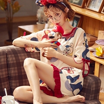 Sleepwear Womens Summer Two Suits Big Code Short Sleeves Pure Cotton Sleeping Dress 2022 New Home Conserved Spring Autumn Season Thin