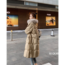 Fashion chic high-end sense niche design down jacket women 2021 new winter khaki long