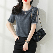 JOLIMENT thin knitwear womens summer 2021 new temperament is thin wooden ear edge mesh stitching T-shirt top