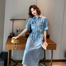 sandro sfpro denim dress female summer 2021 Korean thin casual slim harbor style shirt dress tide