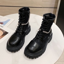 Wushe British style fashion trend chain breathable Martin XIE rear zipper hollow mesh thick bottom short XIE female