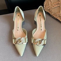 Wuche French matcha green fresh pointed single XIE~Formal work XIE Side empty thin heeled high heel XIE