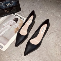 Wushe French bellflower simple temperament fashion XIE Pointed high heel XIE~Kitten with shallow mouth single XIE
