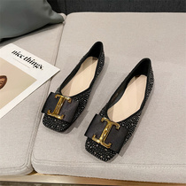 WUXIE㊙️I hyster-style trendy wind square head giotorig shallow mouth spring and summer flat bottom super-fire ladyshoe