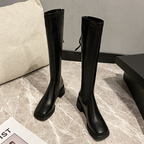 WUXIE Imperial sister wind sexy boots square head high boots back zipper Knight boots thick soled boots