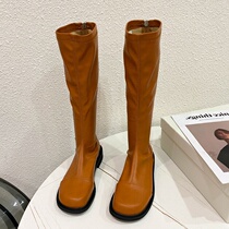 WUXIE French Platycodon grandiflorum slim boots high elastic boots big head long boots back zipper knee boots