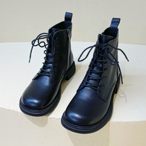 WUXIE temperament small fragrant wind black girl mango head boots female thick sole lace-up side zipper Martin boots