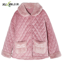 One-piece tops pajamas ladies winter three-layer thickened padded cotton with cotton long sleeve cardigan warm homewear womens