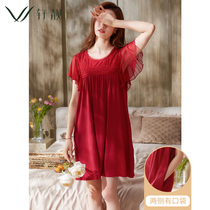Modale Ice Sensation Red Sleeping Dress Lady Summer Short Sleeve Thin summer New 2022 Sleeping dress