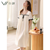 White Sleeping Dress Lady Summer Thin with pure cotton short sleeves Long length dress Princess Wind Sleeping clothes Home Big Code Summer