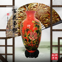  Tianshui Two Brushes carved lacquer vase Lacquerware specialty National intangible 49cm peony rebirth vase